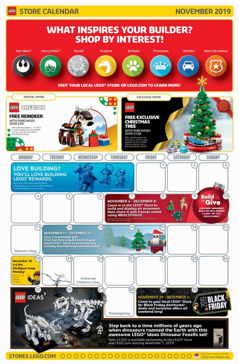 LEGO November 2019 Store Calendar Promotions & Events The Brick Fan