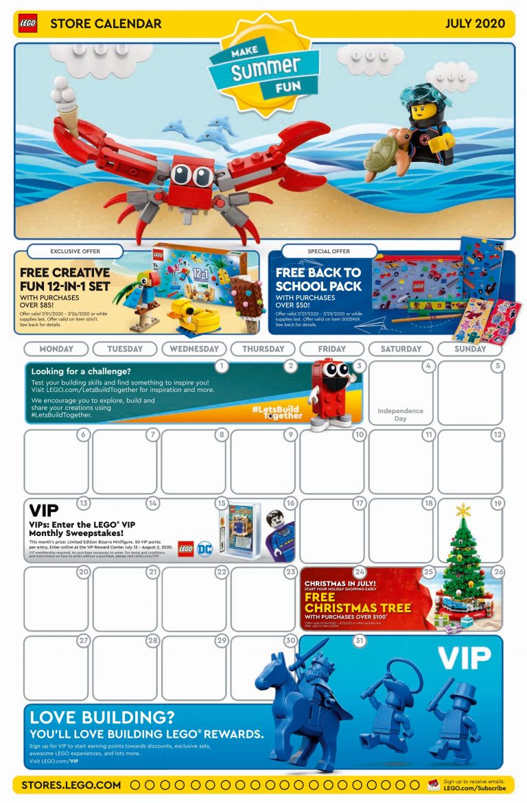 LEGO July 2020 Store Calendar Promotions & Events The Brick Fan
