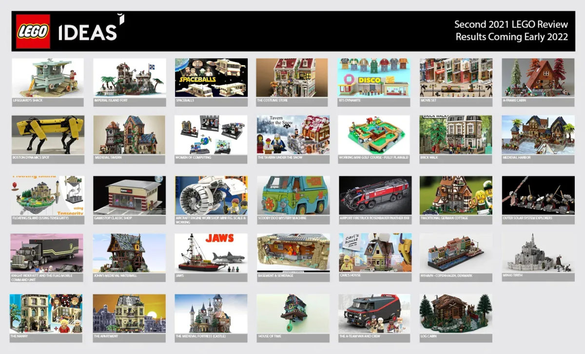 5 of the 49 submitted LEGO Ideas projects that are being qualified