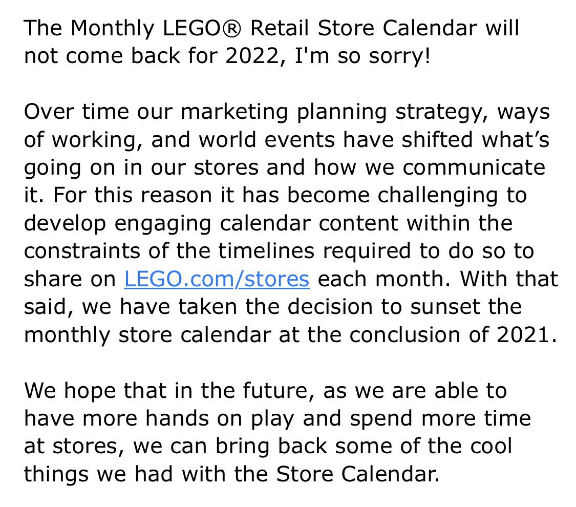 Lego Store Calendars Cancelled For 2022? - The Brick Fan