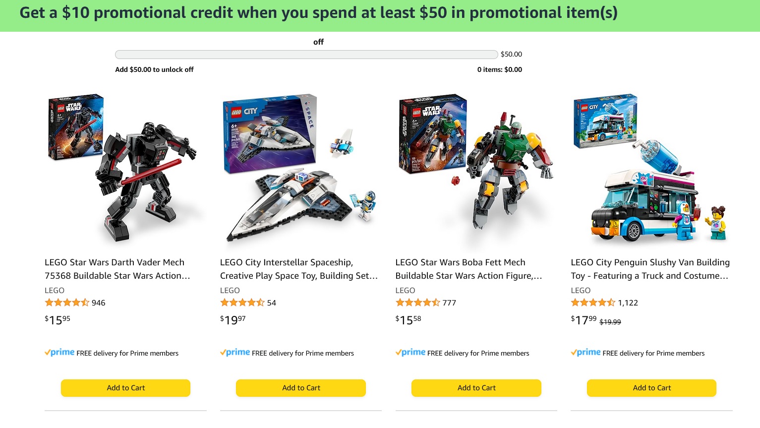 LEGO Amazon Buy 50 Get 10