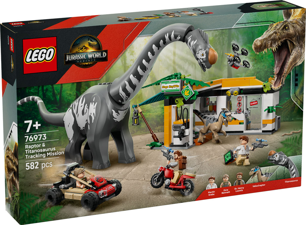 LEGO Jurassic World Rebirth Raptor Titanosaurus Tracking Mission 76973